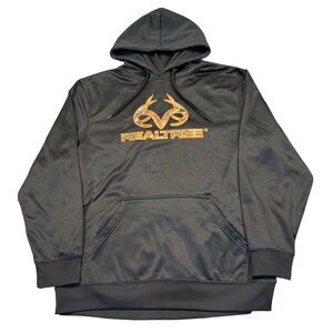 Realtree Camo Hoodie Men's Large Fleece Black Pullover Outdoor Nature‎ Hiking